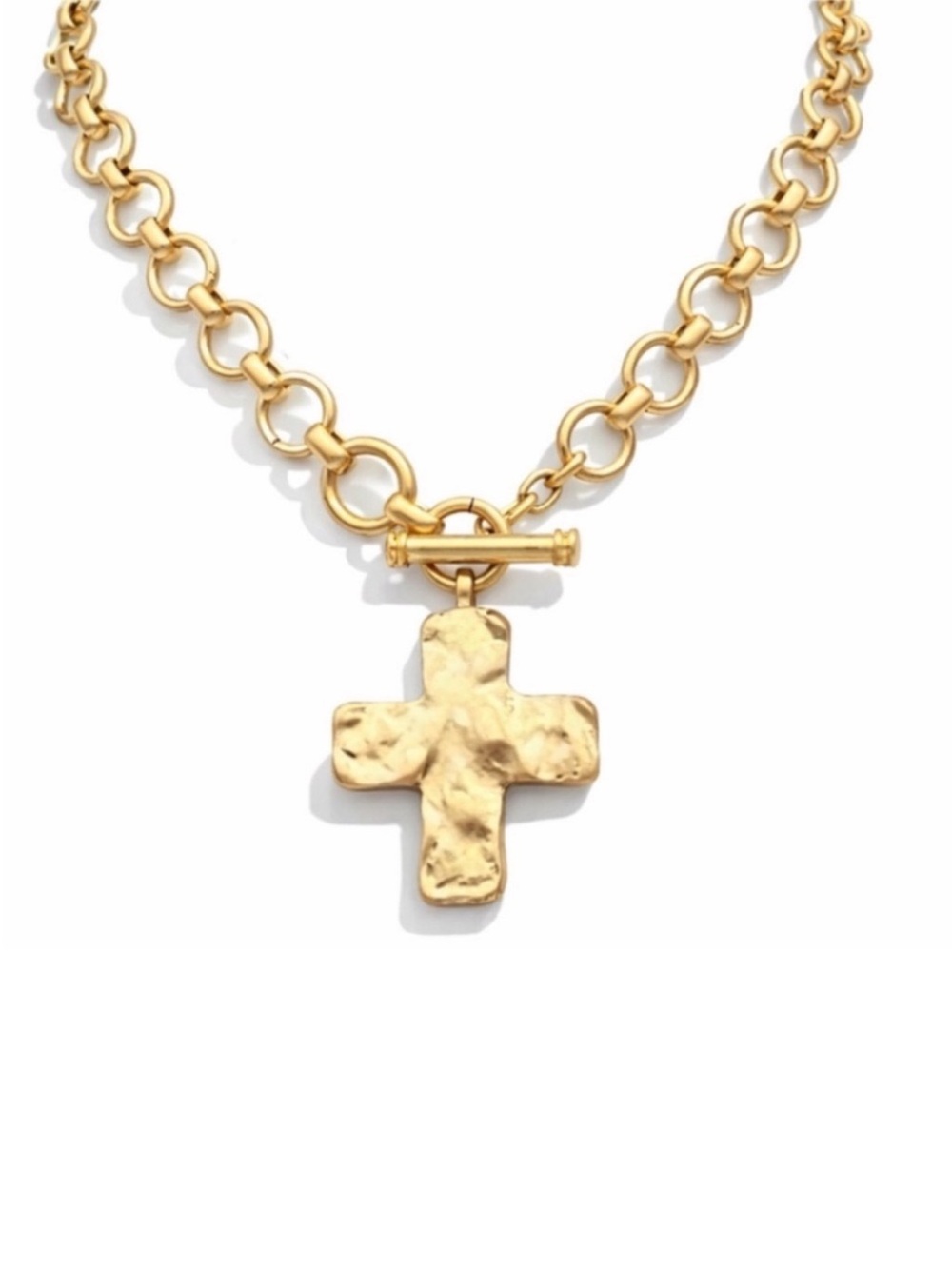 New! Hammered Gold Cross Necklace (1012) NWOT